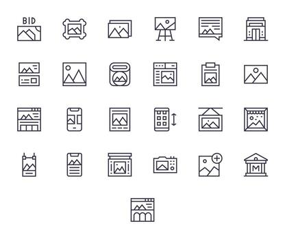 25 High Resolution Regular Line Icons optimized for Gallery Pixel Aligned display vector