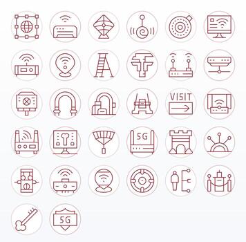 Access Point Digital Pack containing 32 Editable Thin Line High Resolution Icons vector