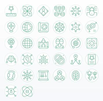 32 Thin Line Pixel Aligned Icons for Interconnected Graphics vector