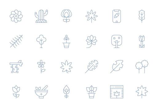 botánico icono conjunto con 24 Delgado línea 256x256 monitor Perfecto gráficos vector