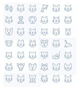 Mammal Pixel Optimized Set with 42 256x256 Regular Line Icons vector