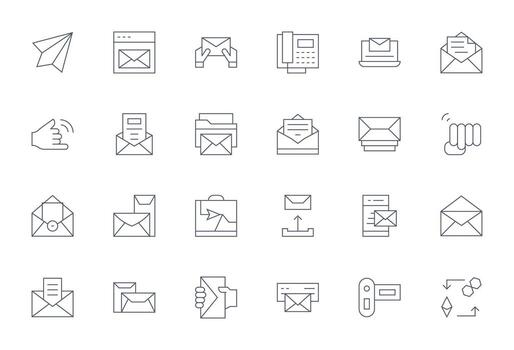 enviar icono colección con 24 alto resolución Delgado línea diseños vector