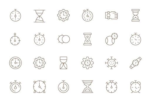 Chronometer Comprehensive Bundle with 24 Display Perfect Thin Line High Resolution Icons vector
