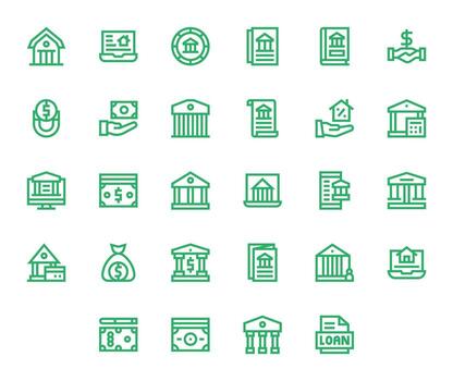 Loan Icon Set with 28 Bold Line High Resolution Editable Graphics vector