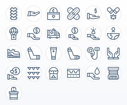 Relief Professional Set with 25 Regular Line Pixel Optimized 128x128 Icons vector