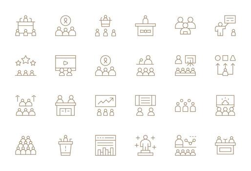 Audience Essential Set including 24 PIXEL Perfect Thin Line High Resolution Icons vector