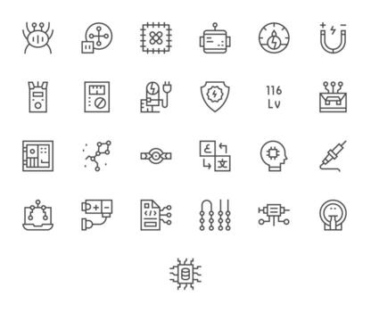 25 Regular Line Pixel Optimized Icons tailored for Circuit 256x256 interface vector