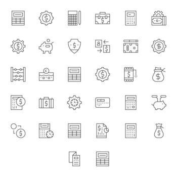 32 Delgado línea cuadrícula equipado íconos hecho a mano para presupuesto alto resolución aplicaciones vector
