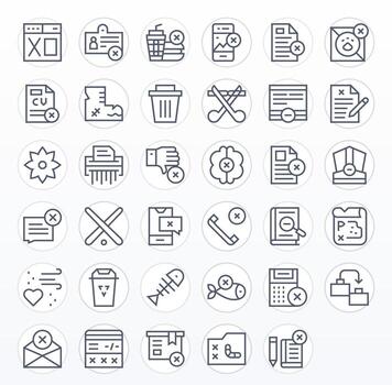 Delete Scalable Set featuring 35 Detail Enhanced Regular Line 64x64 Icons vector