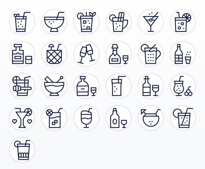Cocktail Ultimate Package with 25 256x256 Regular Line Pixel Aligned Icons vector