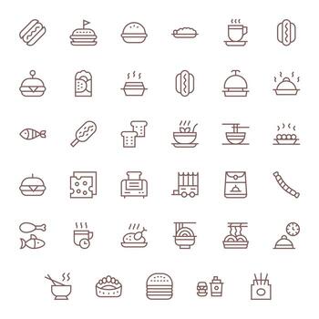 35 High Resolution Pixel Optimized Icons for Lunch in Regular Line Theme vector
