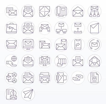 Send Design Icons featuring 32 Pixel Optimized Thin Line Style vector