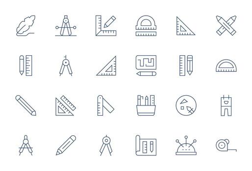 Drafting Icon Collection with 24 256x256 Thin Line Designs vector