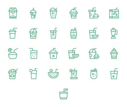 Cold Drink Pixel Optimized Set with 25 High Resolution Regular Line Icons vector