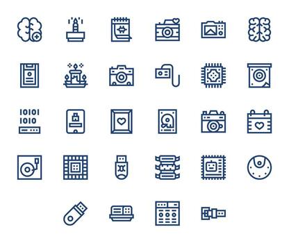 28 alto resolución negrita línea íconos optimizado para memoria píxel optimizado monitor vector