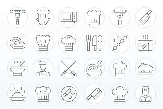 Cook Pixel Optimized Set with 24 High Resolution Thin Line Icons vector