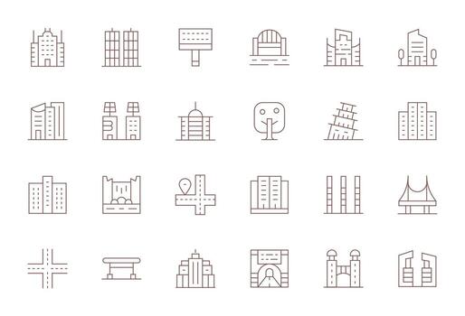 urbano planificación exhaustivo haz con 24 editable Delgado línea alto resolución íconos vector