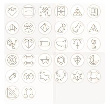 forma cuadrícula equipado conjunto con 32 128x128 Delgado línea íconos vector