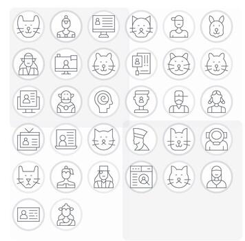 perfil ver escalable conjunto presentando 32 cuadrícula equipado Delgado línea retina Listo íconos vector