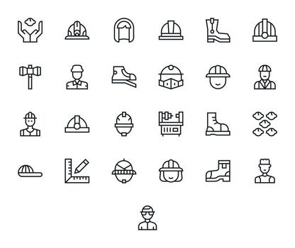 Engineer Complete Package with 25 128x128 Regular Line Display Perfect Icons vector