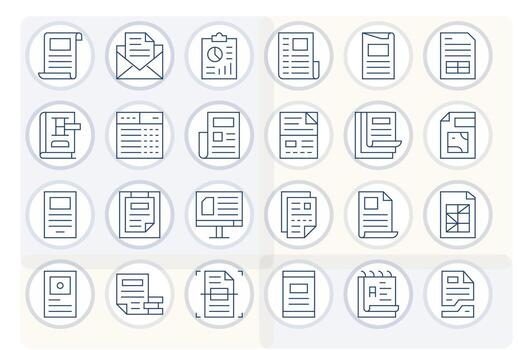 24 Grid Fitted Thin Line Icons designed for Excel Interface vector