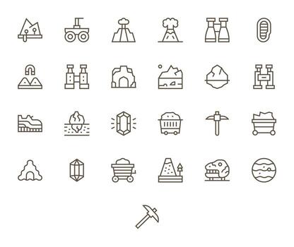 Regular Line Pixel Aligned Icons from Geology Set with 25 128x128 Icons vector