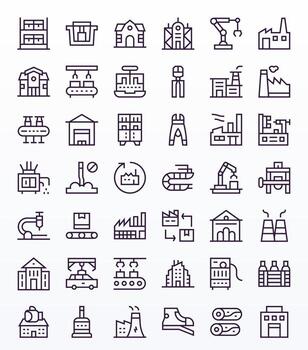 42 Regular Line Icons for Factory in crisp High Resolution Editable resolution vector