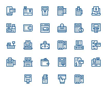 débito tarjeta escalable conjunto presentando 28 monitor Perfecto negrita línea retina Listo íconos vector