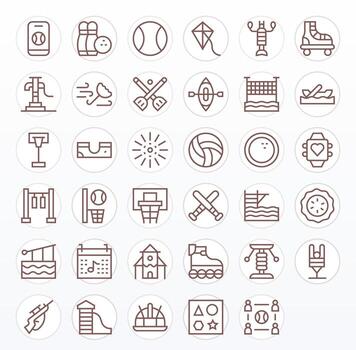Activity Visual Pack containing 35 Regular Line Grid Fitted Icons vector