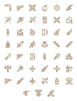45 Bold Line Pixel Aligned Icons for Weapon Graphics vector