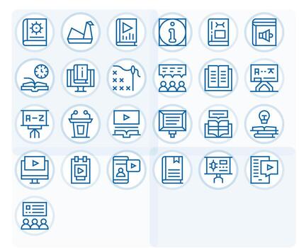 25 High Resolution Grid Fitted Icons for Tutorial in Regular Line Theme vector