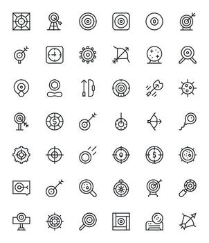 Regular Line Style Aim Icons with 42 256x256 Pixel Optimized Designs vector