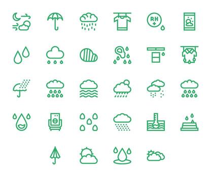 28 Pixel Optimized 128x128 Icons for Humidity in elegant Bold Line design vector