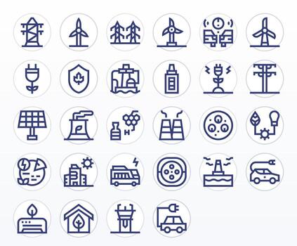 28 Icons for Renewable Energy optimized in Display Perfect 64x64 Bold Line resolution vector