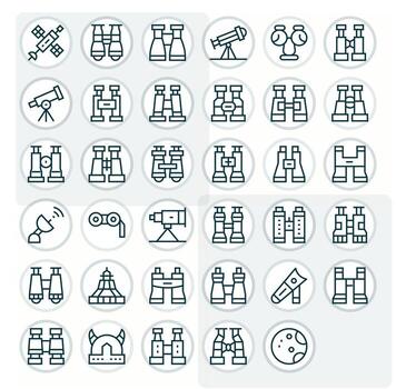 35 Regular Line Icons for Telescope in crisp 64x64 Pixel Aligned resolution vector