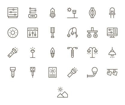 Brightness 256x256 Icon Pack with 25 Regular Line Pixel Optimized Elements vector