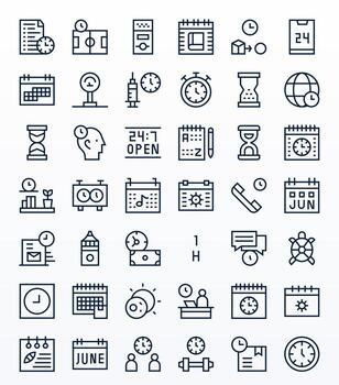 Time Display Perfect Set with 42 128x128 Regular Line Icons vector