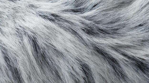 Close-Up Of Grey And Black Animal Fur Texture. Soft And Detailed Fur Pattern For Design And Background photo