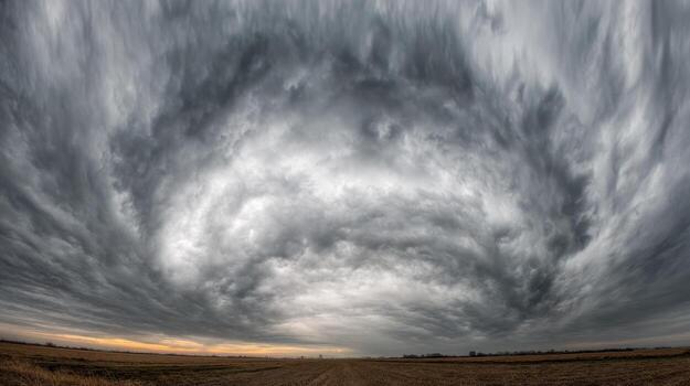 Dramatic Storm Clouds Over Vast Open Field. Capturing The Power And Beauty Of Nature'S Fury photo