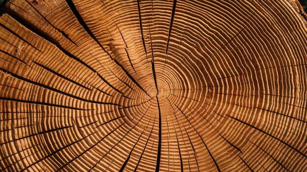 Close up of a Brown Tree Stump Showing Many Tree Rings and Wood Grain Patterns photo