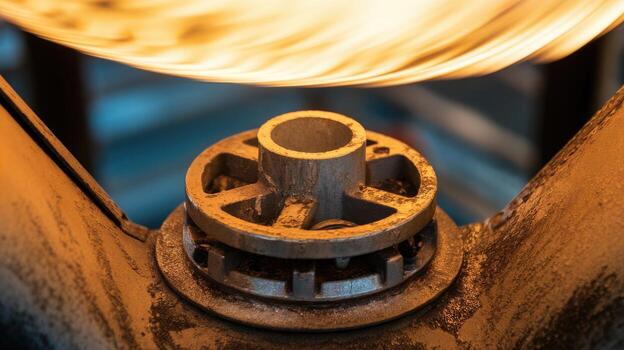 Industrial Part Under Heat Lamp in a Workshop Environment During the Day photo