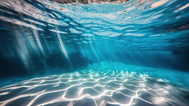 Underwater Scene With Turquoise Water and Sunlight Creating Patterns on Sand photo