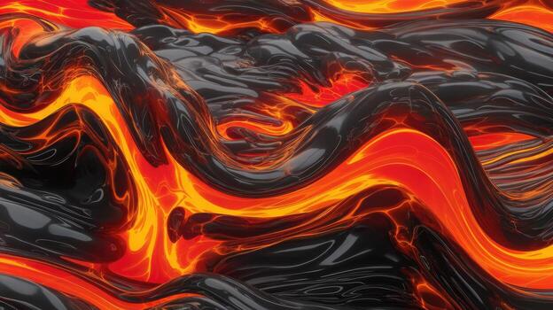 Fiery Lava Flowing With Black Obsidian Like Molten Rock in Hawaii photo