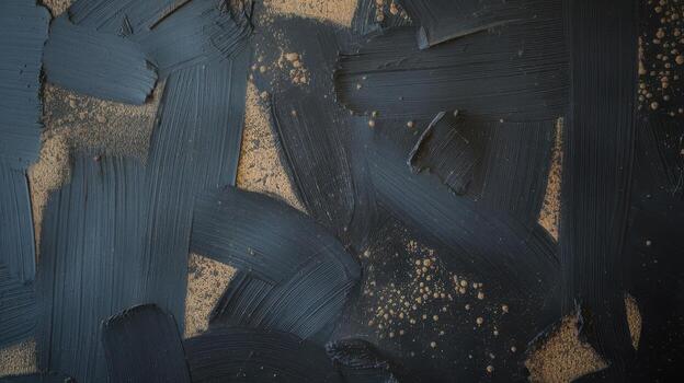 Dark Paint Strokes Over Raw Canvas Creating an Abstract Pattern photo