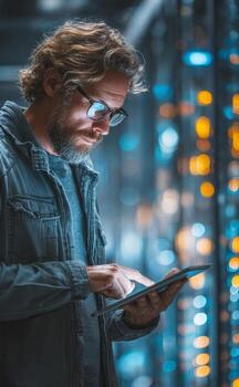 Engineer man managing server data center operations photo