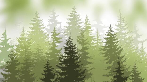 Forest of Evergreen Trees Receding Into the Distance During a Hazy, Overcast Day photo