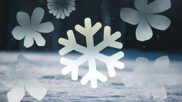 Winter Scene With Snowfall and Several Decorative Snowflake Shapes photo