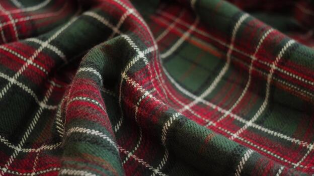 Close up of Draped Tartan Fabric in Red, Green, and White Colors photo