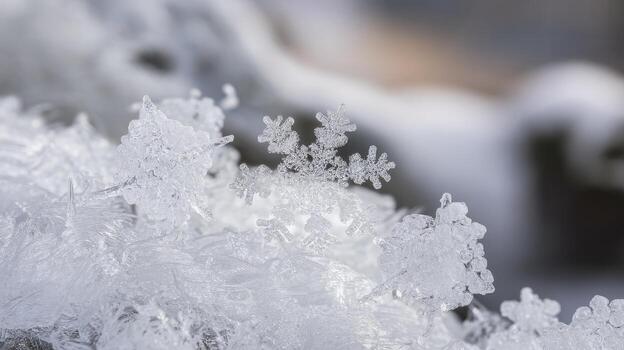 Crisp Close Up of a Single Snowflake Resting on Ice Crystals During Winter photo