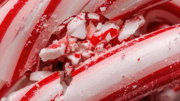 Close up of Broken Candy Canes With Red and White Stripes on a Surface photo